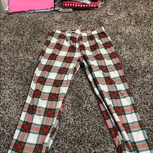 Hobby Lobby White Plaid Pajama Pants with Red & Green Tartan